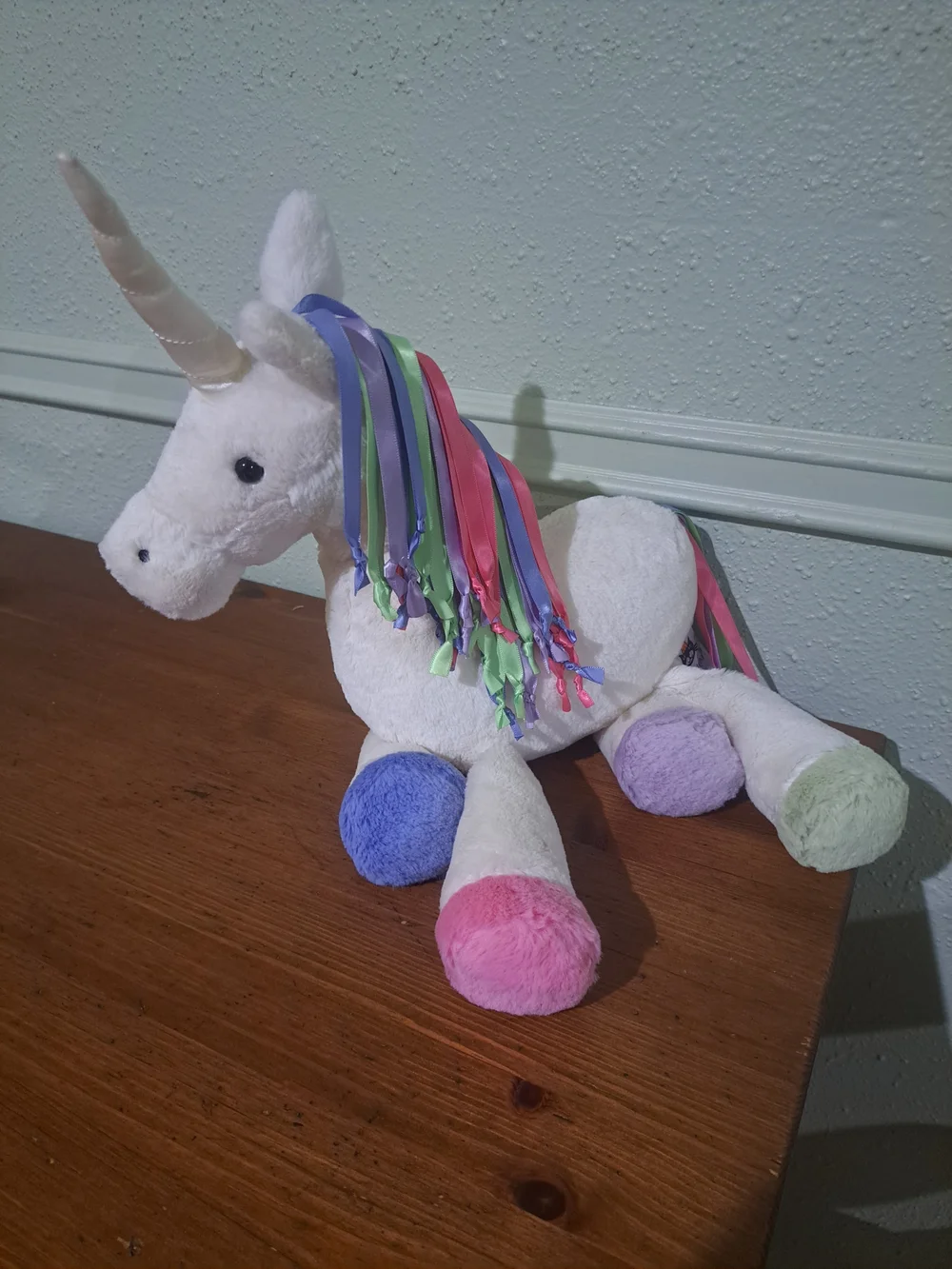 White Jellycat Plush Unicorn with Pastel Ribbon Mane